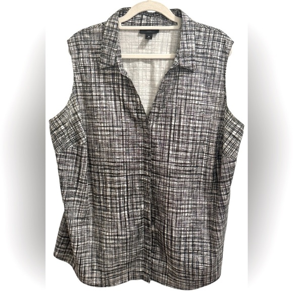 Worthington Women's Sleeveless Button-Up V-Neck Blouse – Size 2XL Plaid Collared - Picture 1 of 10